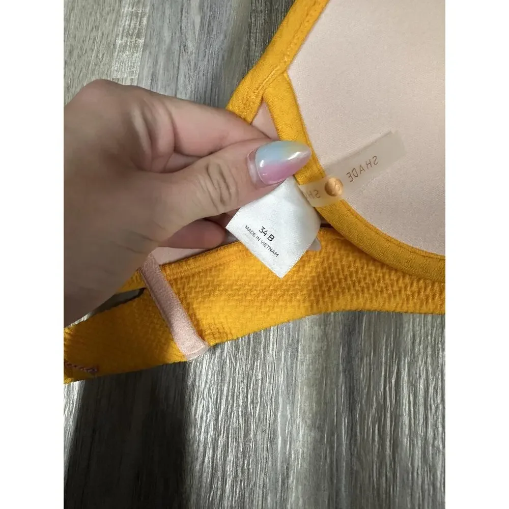 Shade & Shore Bikini Top Womens 34B Yellow Texted Underwire